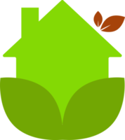 maison verte avec icône écologique de feuille png