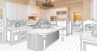 4k Custom Kitchen Drawing Transitioning to Photograph. video