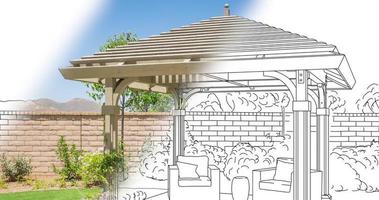 4k Custom Pergola Drawing Transitioning to Photograph. video