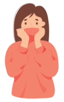 Woman freezing  in warm sweater png