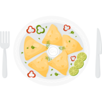 Mexican Quesadilla in bowl with knife and fork png