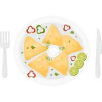 Mexikanische Quesadilla in Schüssel mit Messer und Gabel png