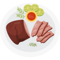 Grilled meat in plate cut into pieces png