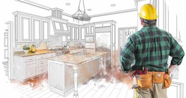 Contractor Facing Custom Kitchen Drawing Transitioning to Photograph. video