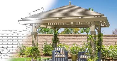 4k Custom Pergola Drawing Transitioning to Photograph. video