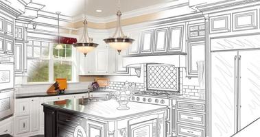 4k Custom Kitchen Drawing Transitioning to Photograph. video