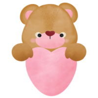 adorable brown bear with pink heart watercolor valentines theme png