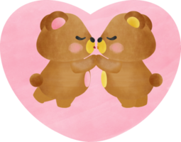 adorável urso pardo com tema de dia dos namorados em aquarela de coração rosa png