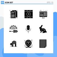 Modern 9 solid style icons Glyph Symbols for general use Creative Solid Icon Sign Isolated on White Background 9 Icons Pack Creative Black Icon vector background