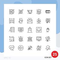 Universal Icon Symbols Group of 25 Modern Lines of transfer money housekeeping food popcorn Editable Vector Design Elements