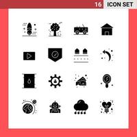 16 Universal Solid Glyph Signs Symbols of hut home pine trees cottage villa military Editable Vector Design Elements