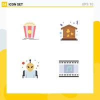 4 Flat Icon concept for Websites Mobile and Apps popcorn planet snack love animation Editable Vector Design Elements