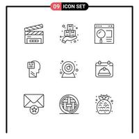 Universal Icon Symbols Group of 9 Modern Outlines of user save sign memory search Editable Vector Design Elements