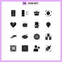 16 Thematic Vector Solid Glyphs and Editable Symbols of labyrinth care business heart science Editable Vector Design Elements