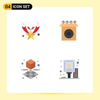 Set of 4 Vector Flat Icons on Grid for christmas advertisement cd cube billboard Editable Vector Design Elements