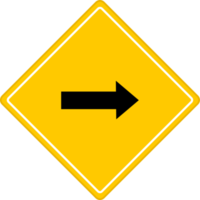 Follow right yellow road sign or traffic sign. Street symbol illustration. png