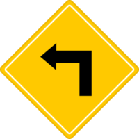 Sharp turn yellow road sign or traffic sign. Street symbol illustration. png