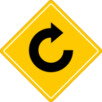 sinal de trânsito amarelo de loop de grau ou sinal de trânsito. ilustração do símbolo de rua. png