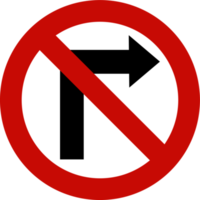 No right turn red road sign or traffic sign. Street symbol illustration. png