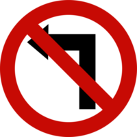 No left turn red road sign or traffic sign. Street symbol illustration. png