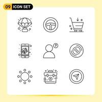 User Interface Pack of 9 Basic Outlines of disc anonymous cart speaker marketing Editable Vector Design Elements