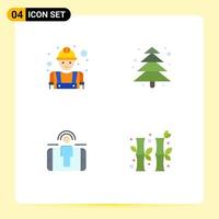 4 Creative Icons Modern Signs and Symbols of builder user engagement labour camping bamboo Editable Vector Design Elements