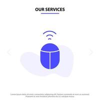 Our Services Mouse Wifi Computer Solid Glyph Icon Web card Template vector