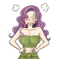 arrabbiato donna cartone animato scarabocchio kawaii anime colorazione pagina carino illustrazione disegno clipart personaggio chibi manga i fumetti png