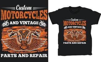 motocicletas personalizadas y piezas antiguas y plantilla de vector de diseño de camiseta de reparación