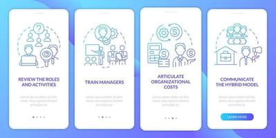 Steps to transformation blue gradient onboarding mobile app screen. Remote work walkthrough 4 steps graphic instructions with linear concepts. UI, UX, GUI template. vector