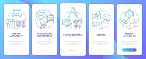 Work locations and schedules blue gradient onboarding mobile app screen. Walkthrough 5 steps graphic instructions with linear concepts. UI, UX, GUI template. vector