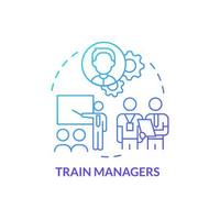 Train managers blue gradient concept icon. Professional skills development. Step to transformation abstract idea thin line illustration. Isolated outline drawing. vector