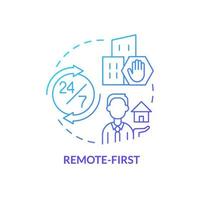 Remote first blue gradient concept icon. Work from home preference. Schedule building. Hybrid work model abstract idea thin line illustration. Isolated outline drawing. vector