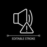 Sound error white linear icon for dark theme. Device breakage. Media player failure. Loudspeaker is broken. Thin line illustration. Isolated symbol for night mode. Editable stroke. vector