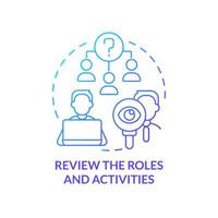 Review roles and activities blue gradient concept icon. Work analytics. Step to transformation abstract idea thin line illustration. Isolated outline drawing. vector