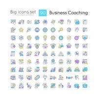 Business coaching RGB color icons set. Improve teamwork. Generating insights. Isolated vector illustrations. Simple filled line drawings collection. Editable stroke.