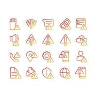 Warning signals pixel perfect gradient linear vector icons set. Problem and issue. Isolated vector illustrations. Thin line contour symbol designs bundle. Isolated outline illustrations collection