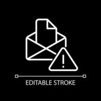 Email warning white linear icon for dark theme. Send and receive digital letter. Message is not sent. Thin line illustration. Isolated symbol for night mode. Editable stroke. vector