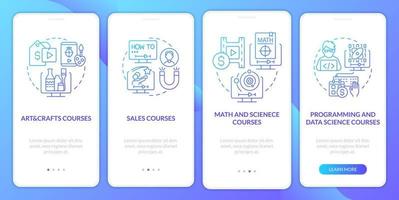 Online courses ideas blue gradient onboarding mobile app screen. Walkthrough 5 steps graphic instructions with linear concepts. UI, UX, GUI template. vector