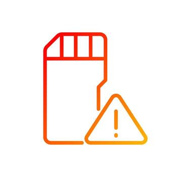 Low disk space warning pixel perfect gradient linear vector icon. Disc capacity. Precaution symbol. Hardware. Thin line color symbol. Modern style pictogram. Vector isolated outline drawing