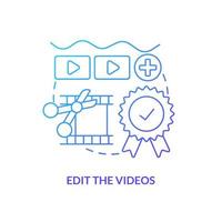 Edit videos blue gradient concept icon. Cut and add transitions to footage. E Learning video tip abstract idea thin line illustration. Isolated outline drawing. vector