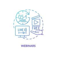 Webinars blue gradient concept icon. Live lecture. Real time broadcasting. Online tutorials type abstract idea thin line illustration. Isolated outline drawing. vector