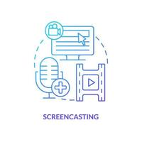 Screencasting blue gradient concept icon. Record computer screen. Voice over. Online video method abstract idea thin line illustration. Isolated outline drawing. vector