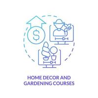 cursos de decoración del hogar y jardinería icono de concepto de gradiente azul. diseño de interiores. idea de tutorial en línea idea abstracta ilustración de línea delgada. dibujo de contorno aislado. vector