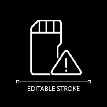 Low disk space warning white linear icon for dark theme. Disc capacity. Precaution symbol. Hardware. Thin line illustration. Isolated symbol for night mode. Editable stroke. vector