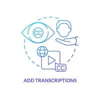 Add transcriptions blue gradient concept icon. Subtitles and captions. Sales online training videos abstract idea thin line illustration. Isolated outline drawing. vector