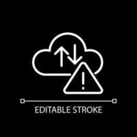 Cloud error white linear icon for dark theme. Internet storage capacity. Upload and download issue. Cyberspace. Thin line illustration. Isolated symbol for night mode. Editable stroke. vector