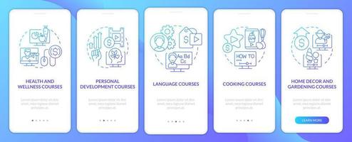 Online tutorials ideas blue gradient onboarding mobile app screen. Walkthrough 5 steps graphic instructions with linear concepts. UI, UX, GUI template. vector