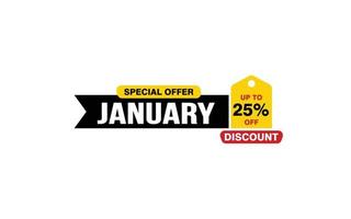 25 Percent JANUARY discount offer, clearance, promotion banner layout with sticker style. vector