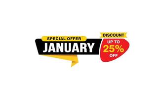 25 Percent JANUARY discount offer, clearance, promotion banner layout with sticker style. vector